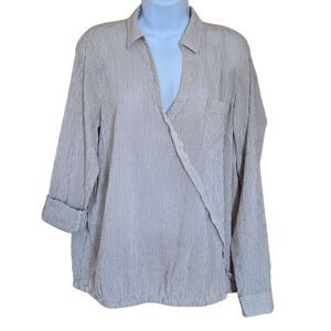 J. Jill Striped Wrap-Style Button-Up Blouse cottagecore teachercore